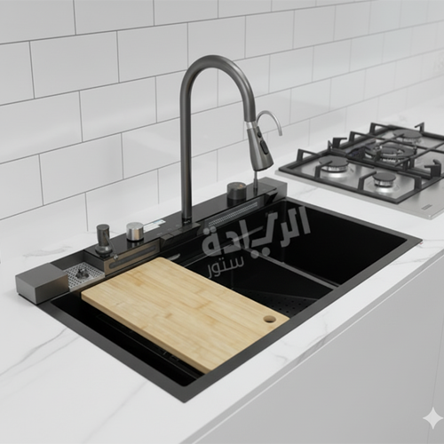 حوض مطبخ كوري من بيورتي مقاس 80*48 سم ديجيتال بزراير موديل PSM 800 BL Digital