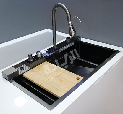 حوض مطبخ كوري من بيورتي مقاس 75*48 سم ديجيتال بزراير - موديل - PSM 750 BL Digital