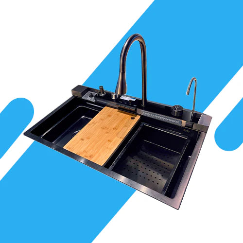 حوض مطبخ كوري من كورينا مقاس 75*48 سم ديجيتال بزراير موديل - KSM 750 BL Digital