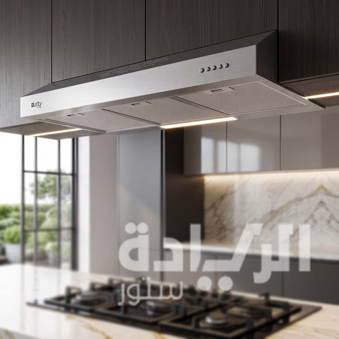 شفاط مطبخ بيورتي مسطح 90 سم فضي - PTSLIM 90 Silver - قوة شفط 450 م³/ساعة