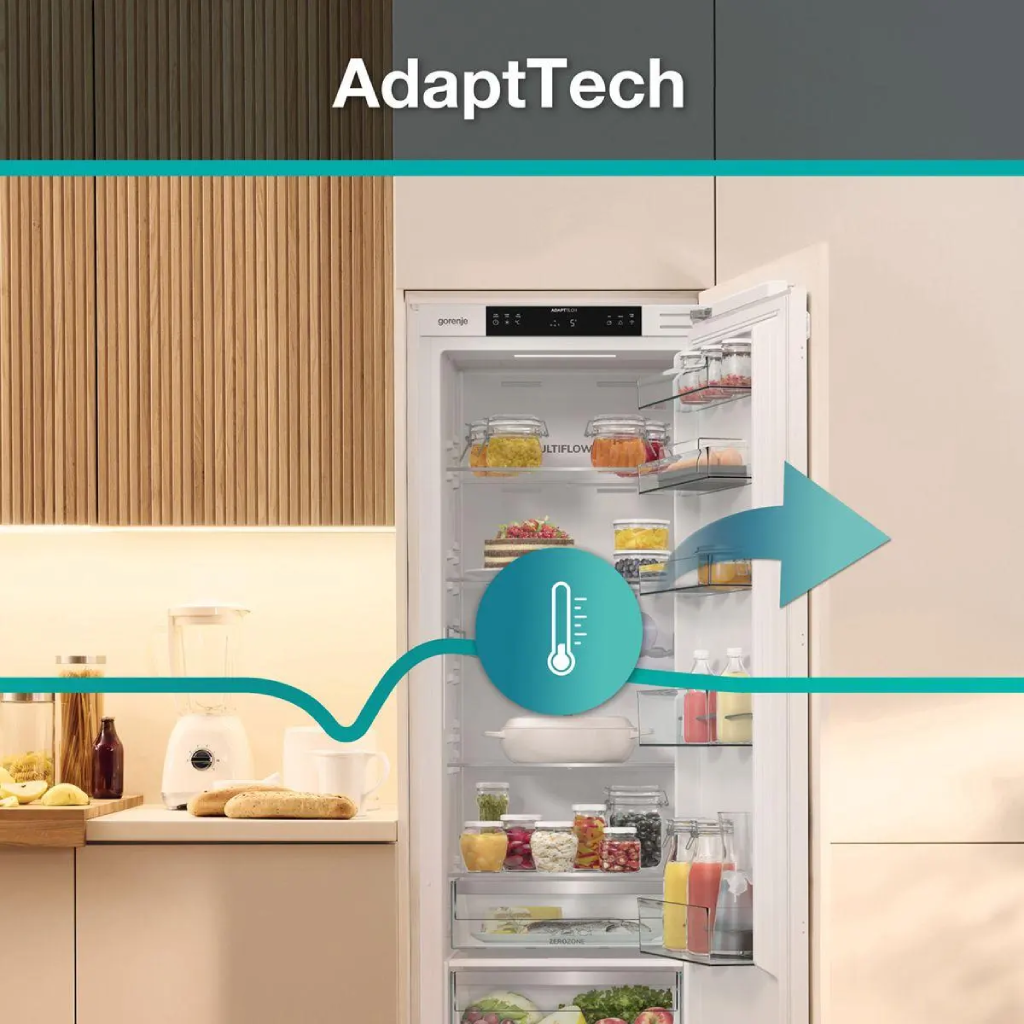 ثلاجة بلت إن جورينيا (Gorenje) 300 لتر بتقنية الذكاء الاصطناعي AdaptTech ومفصلات Door to Door – موديل RI517E62WF