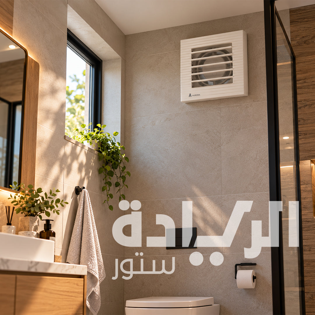 شفاط حمام أرورا (Aurora) 150 مم (6 بوصة) أكسيال أبيض بمؤقت Timer وشتر أوتوماتيكي 320م³/ساعة للحوائط والأسقف والزجاج – موديل ROMANA 150 T