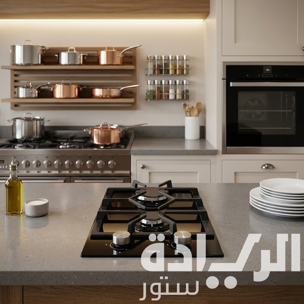 مسطح بلت إن غاز تيفا (Teva) 30 سم (دومينو) – زجاج أسود ألماني – شعلات SABAF إيطالي – موديل RT155