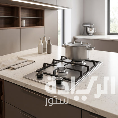 مسطح بلت إن غاز إيكوماتيك (Ecomatic) 30 سم استانلس ستيل 2 شعلة حوامل زهر وأمان إيطالي – موديل S3603C