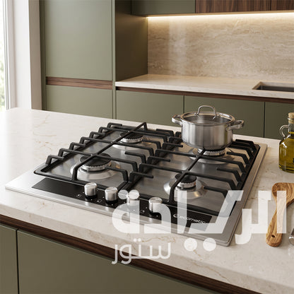 Ecomatic 60cm Built-in Gas Hob – Stainless Steel – Black Crystal Control Panel – 4 Burners – Model S603GBC