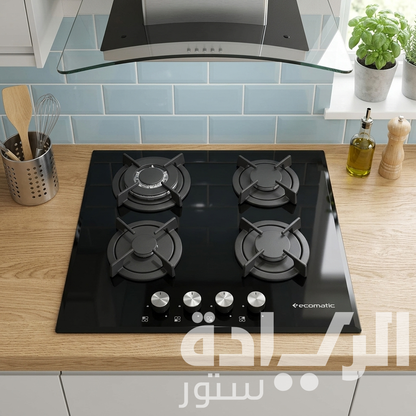 مسطح غاز إيكوماتيك بلت إن – 60 سم – 4 شعلات – كريستال أسود – موديل – S607RC