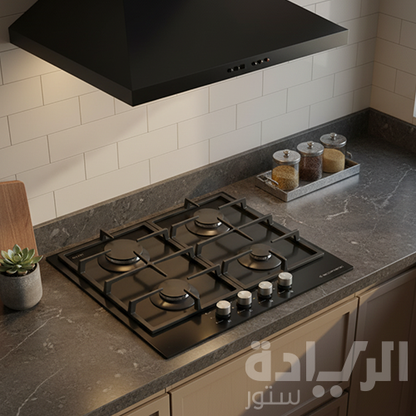 مسطح غاز إيكوماتيك بلت إن – 60 سم – 4 شعلات كريستال أسود – موديل – S627QC