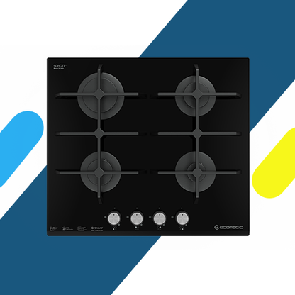 بوتاجاز بلت إن غاز إيكوماتيك 60 سم كريستال أسود SCHOTT – 4 شعلة SABAF – إشعال أوتوماتيك – أمان كامل S657C