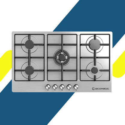 مسطح غاز إيكوماتيك بلت إن 90 سم – 5 شعلة SABAF إيطالية – ستانلس ستيل – موديل S9003BM