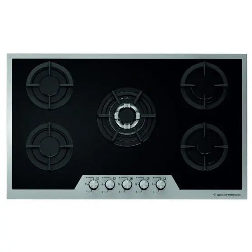 مسطح غاز إيكوماتيك بلت إن – 90 سم – 5 شعلة – كريستال أسود بفريم ستانلس – موديل – S907IGC