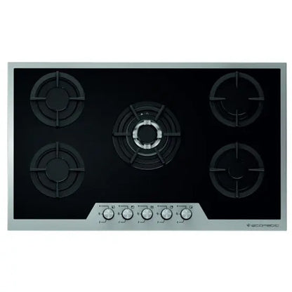 مسطح غاز إيكوماتيك بلت إن – 90 سم – 5 شعلة – كريستال أسود بفريم ستانلس – موديل – S907IGC