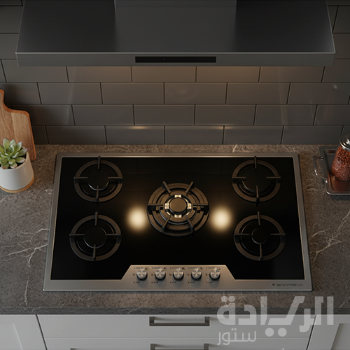 مسطح غاز إيكوماتيك بلت إن – 90 سم – 5 شعلة – كريستال أسود بفريم ستانلس – موديل – S907IGC