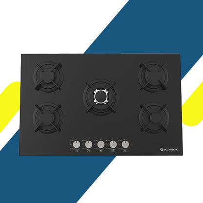 مسطح غاز إيكوماتيك بلت إن – 90 سم – 5 شعلات – كريستال أسود – موديل – S907RC