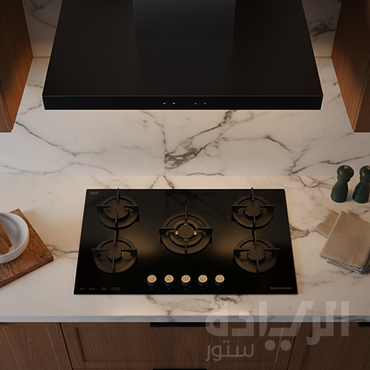 إيكوماتيك مسطح غاز بلت إن كريستال 90 سم – 5 شعلات حديد زهر – موديل – S9117RC