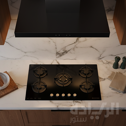 إيكوماتيك مسطح غاز بلت إن كريستال 90 سم – 5 شعلات حديد زهر – موديل – S9117RC