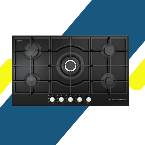 مسطح غاز إيكوماتيك بلت إن – 90 سم – 5 شعلات كريستال أسود بإشعال أوتوماتيك – موديل – S927QC