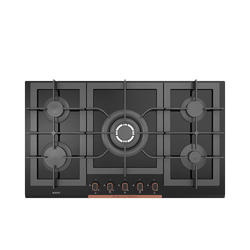 مسطح غاز بلت إن إيكوماتيك – 92 سم – 5 شعلات كريستال أسود SCHOTT – إشعال أوتوماتيك – موديل – S937XLC