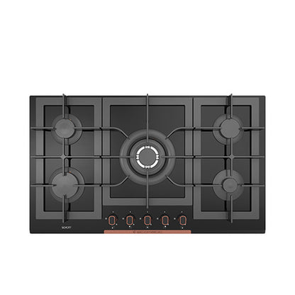 مسطح غاز بلت إن إيكوماتيك – 92 سم – 5 شعلات كريستال أسود SCHOTT – إشعال أوتوماتيك – موديل – S937XLC