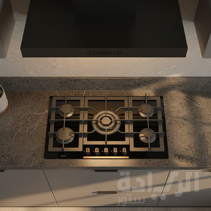 مسطح غاز بلت إن إيكوماتيك – 92 سم – 5 شعلات كريستال أسود SCHOTT – إشعال أوتوماتيك – موديل – S937XLC