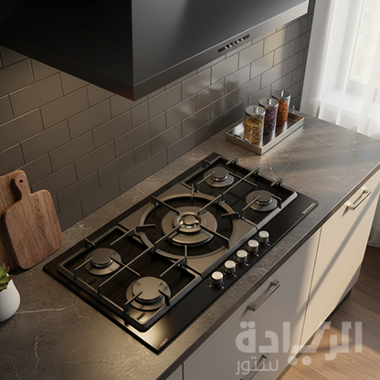 مسطح بلت إن غاز إيكوماتيك – 92 سم XL – 5 شعلات – كريستال أسود – زجاج SCHOTT ألماني – موديل – S987XLC