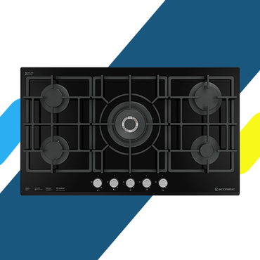 مسطح غاز بلت إن إيكوماتيك 92 سم كريستال أسود X-LARGE – 5 شعلات SABAF – إشعال أوتوماتيك وأمان كامل S997XLC