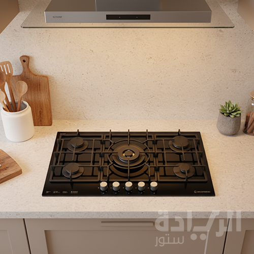 مسطح غاز بلت إن إيكوماتيك 92 سم كريستال أسود X-LARGE – 5 شعلات SABAF – إشعال أوتوماتيك وأمان كامل S997XLC