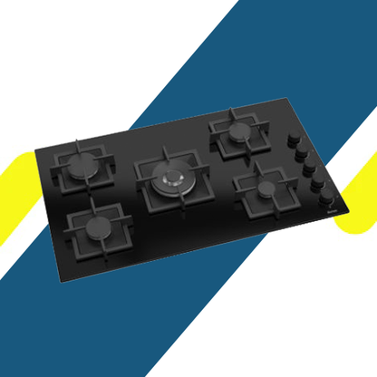 مسطح غاز فيماس – 90 سم – 5 شعلات غاز – زجاج أسود - مفاتيح جانبية موديل - SC225