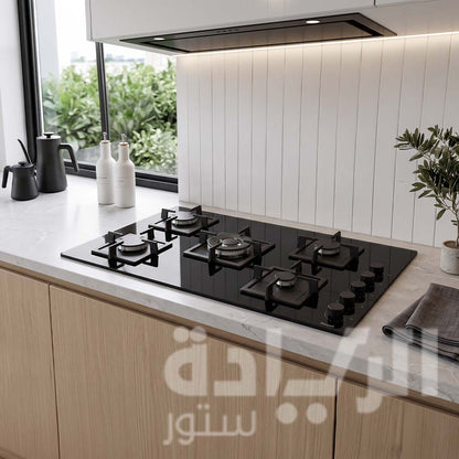 مسطح غاز فيماش – 90 سم – 5 شعلات غاز – زجاج أسود - مفاتيح جانبية موديل - SC225