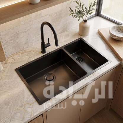 Piurity Double Stainless Steel Kitchen Sink 79x44 cm - Stainless 304 - Korean Made - Model - SQH 79 BL Double