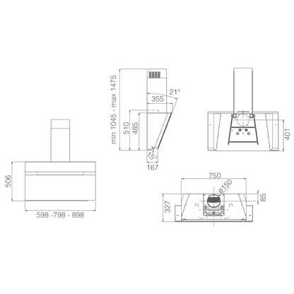 Elica Built-in Hood, 90 cm - Suction power 900 m³/h - Model STRIPE