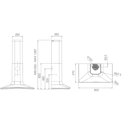 شفاط مطبخ زجاجي مدخنة اليكا سويت (Elica Sweet) بترولي - صناعة إيطالية - قوة شفط 900 م³/ساعة