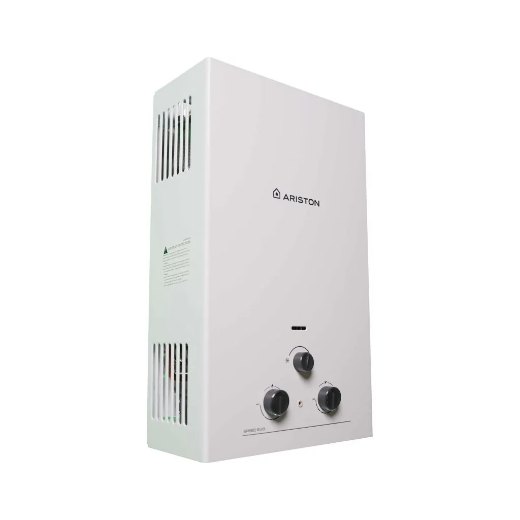 سخان مياه غاز أريستون (Ariston) سبيد إيفو 10 لتر غاز طبيعي بمدخنة مع شاحن (أداپتر)، إشعال أوتوماتيكي فوري – موديل Speed EVO 10 L NG ADPT