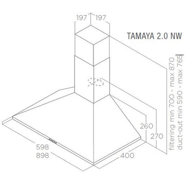 شفاط مطبخ بلت إن اليكا طمايا - فضي - 90 سم ستانلس – قوة شفط 750 م³/ساعة – موديل – ELICA TAMAYA