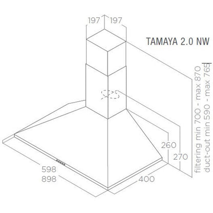 شفاط مطبخ بلت إن اليكا طمايا - فضي - 90 سم ستانلس – قوة شفط 750 م³/ساعة – موديل – ELICA TAMAYA