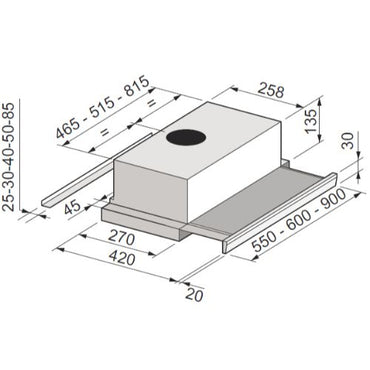 شفاط بلت إن تلسكوبي من إلبا – 90 سم، قوة شفط 550 م³/ساعة، إضاءة LED، - TCH 920 X