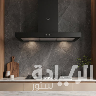 شفاط مطبخ حرف T بيست اير (Best air) 90 سم – موتور إيطالي 244 وات – قوة شفط 1000 م³/س – أسود – موديل TPRO 90 CM BK