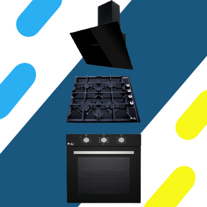 طقم بلت ان بيورتي - مسطح 4 عين غاز HPT602G + فرن غاز 60 سم OPT602GG + شفاط 60 سم Flow Bl