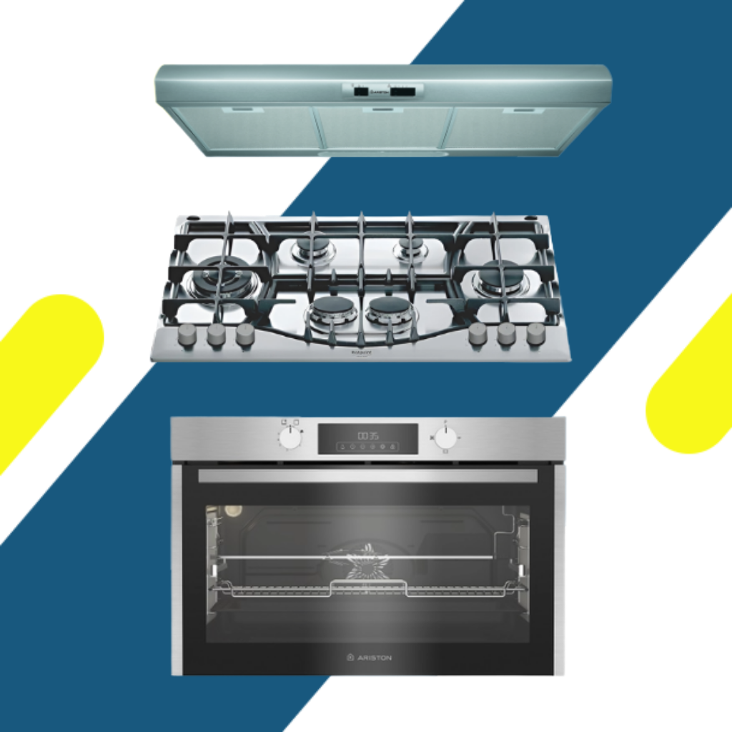 طقم بلت إن اريستون (Ariston) - شفاط مطبخ 90 سم بقوة شفط 336 م³/ساعة - موديل - SL191LPIX + مسطح بلت إن غاز اريستون 90 سم – 6 شعلة - موديل - PHN 961 TS/IX/A + فرن غاز بلت إن اريستون ديجيتال 90 سم – 96 لتر - موديل – AROG 9R2F3NG XNA