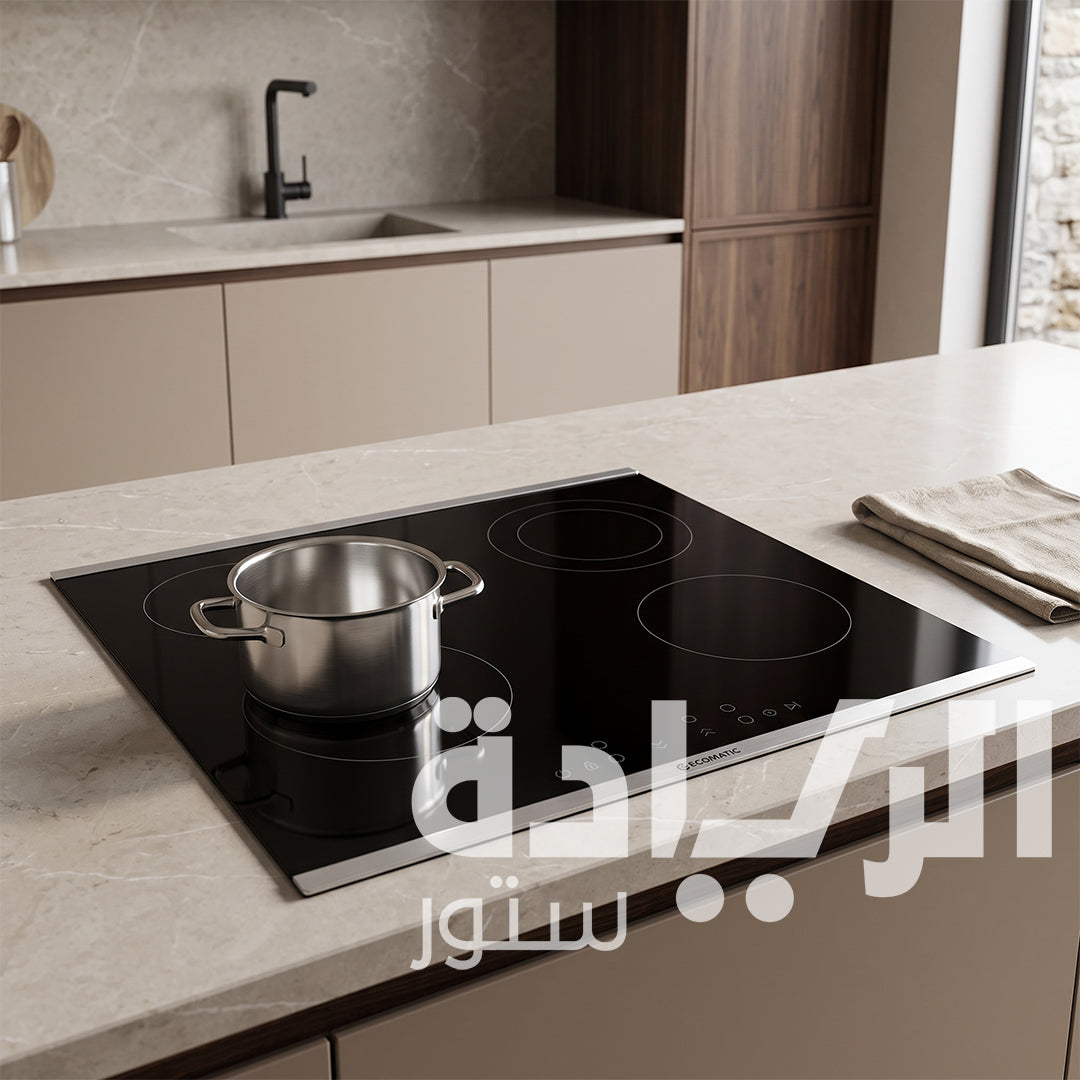 مسطح بلت إن كهرباء إيكوماتيك (Ecomatic) 60 سم فيترو سيراميك زجاج ألماني 4 عين ديجيتال باللمس سلايدر – موديل V6614TDZ