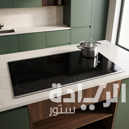 مسطح بلت إن كهرباء إيكوماتيك (Ecomatic) تركي 90 سم فيترو سيراميك 5 عين ديجيتال باللمس وعين ثلاثية – موديل V9615TTZ