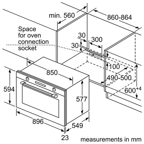 فرن بلت إن كهرباء بوش 90×60 سم – سعة 112 لتر - موديل - VBD554FS0