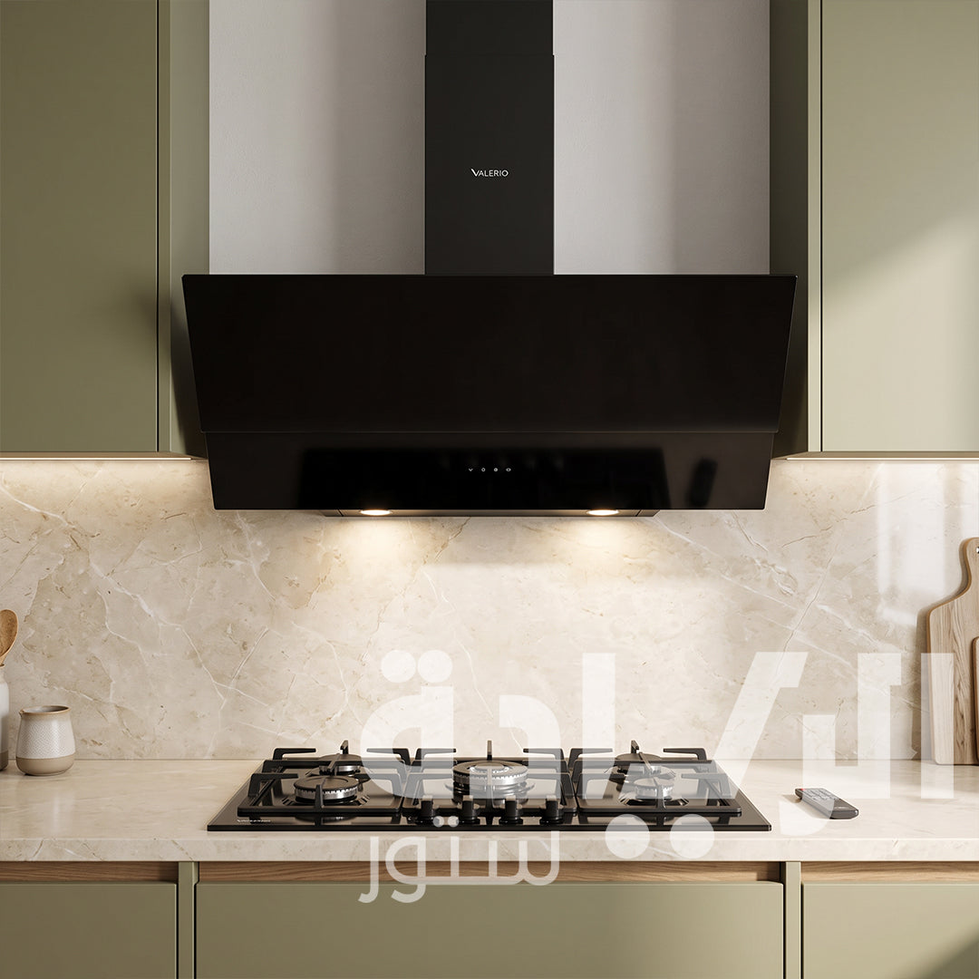 Valerio 90cm Decorative Cooker Hood – Black – 1000 m³/h Turbo Suction Power – 5 Speeds – Remote Control – Model VCD90ND PRO