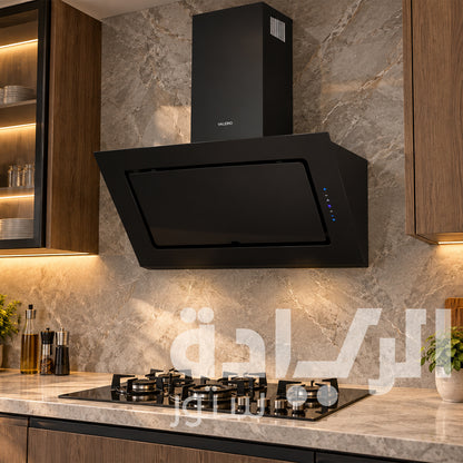 Valerio 90cm Decorative Cooker Hood – Black Glass – 1000 m³/h Turbo Suction Power – 5 Speeds – Remote Control – Model VCD95ND EVO
