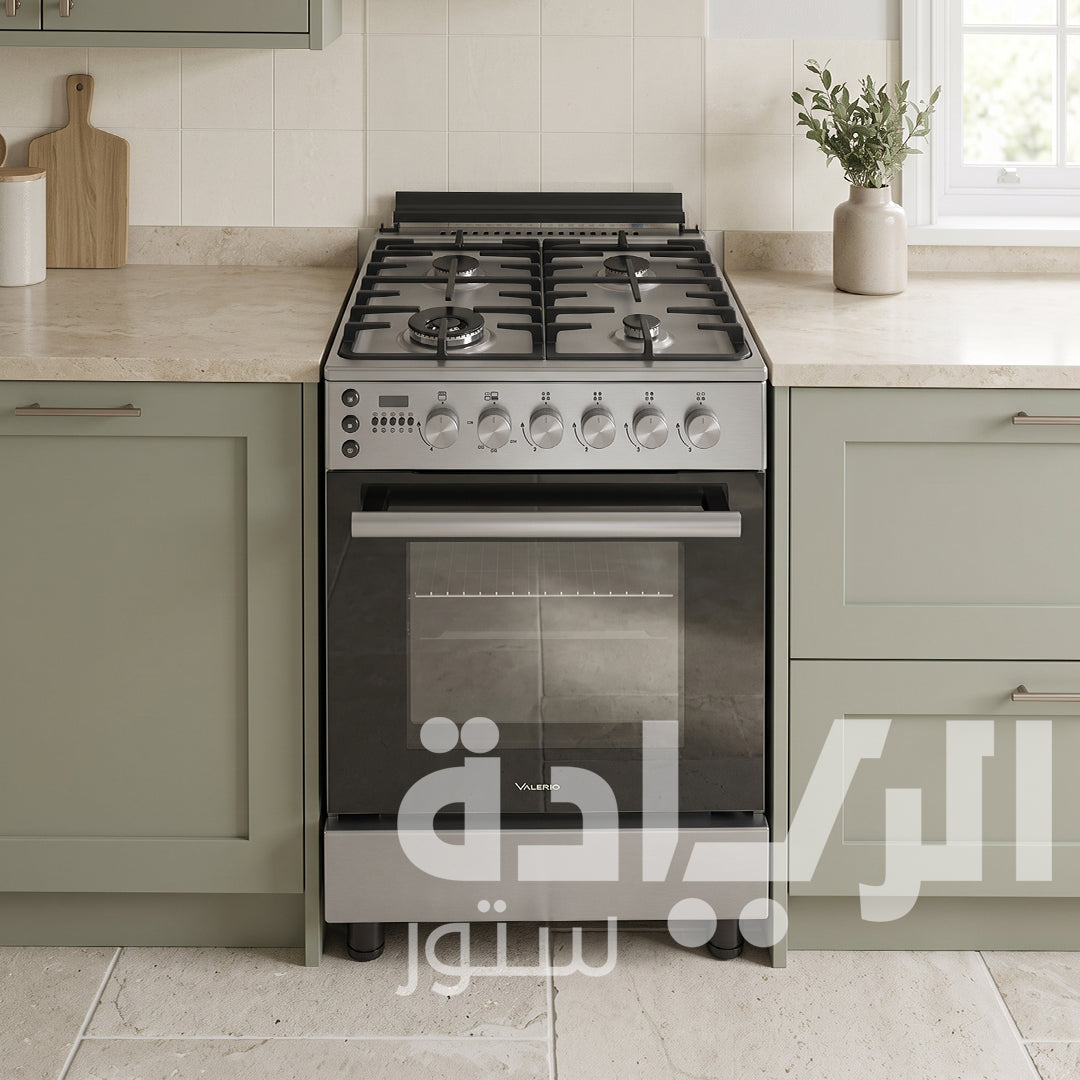 Valerio 60×60cm Gas Cooker – 4 Gas Burners – Italian SABAF Triple Burner – Stainless Steel – Full Gas Safety & Automatic Ignition – Model VFS6060BG02