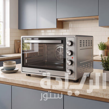 فرن كهرباء فاليريو (Valerio) تركي 50 لتر استانلس ستيل وزجاج عاكس تايمر ميكانيكي ومروحة وشواية دجاج – موديل VM 50 XM PRO