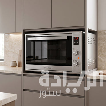فرن كهرباء فاليريو (Valerio) تركي 65 لتر استانلس ستيل وزجاج عاكس تايمر ديجيتال ومروحة وشواية دجاج – موديل VM 65 XD PRO
