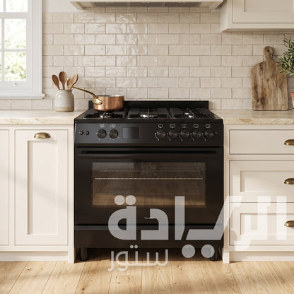 Valerio Professional 90×60cm Gas Cooker – Full Black – 5 Italian SABAF Burners – 2 Triple Burners – 5kW Maximum Power – Full Gas Safety – Model VPF6090FBG02