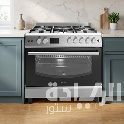 Valerio Professional 90×60cm Gas Cooker – Made in Turkey – 5 Italian SABAF Burners – 2 Triple Burners – 5kW Maximum Power – Full Stainless Steel – Model VPF6090FXG01