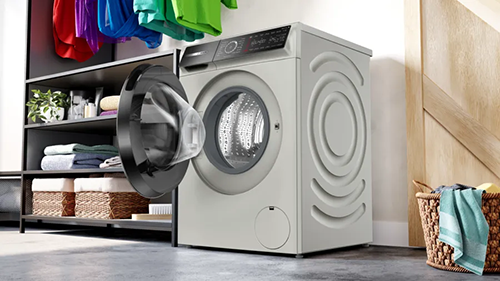 غسالة ملابس بوش Series 8 الأمامية 9 كجم Silver Inox – 4D Wash وHome Connect - WGB2440XEG