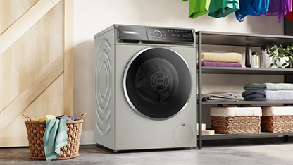 غسالة ملابس بوش Series 8 الأمامية 9 كجم Silver Inox – 4D Wash وHome Connect - WGB2440XEG